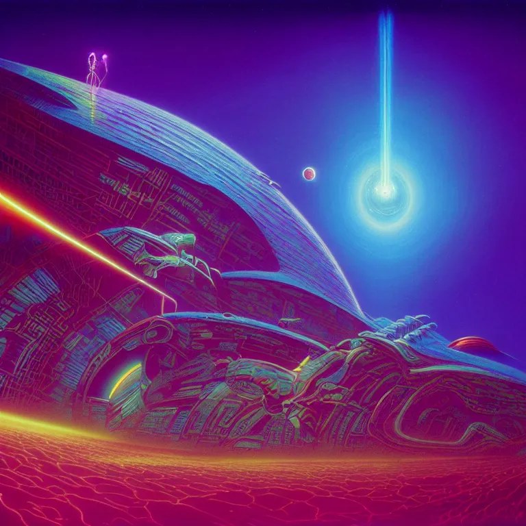 Prompt: edge of infinite quantum space, synthwave, bright neon colors, highly detailed, cinematic, tim white, roger dean, michael whelan, jim burns, bob eggleton, chris moore, vladimir kush, kubrick, alfred kelsner, vallejo