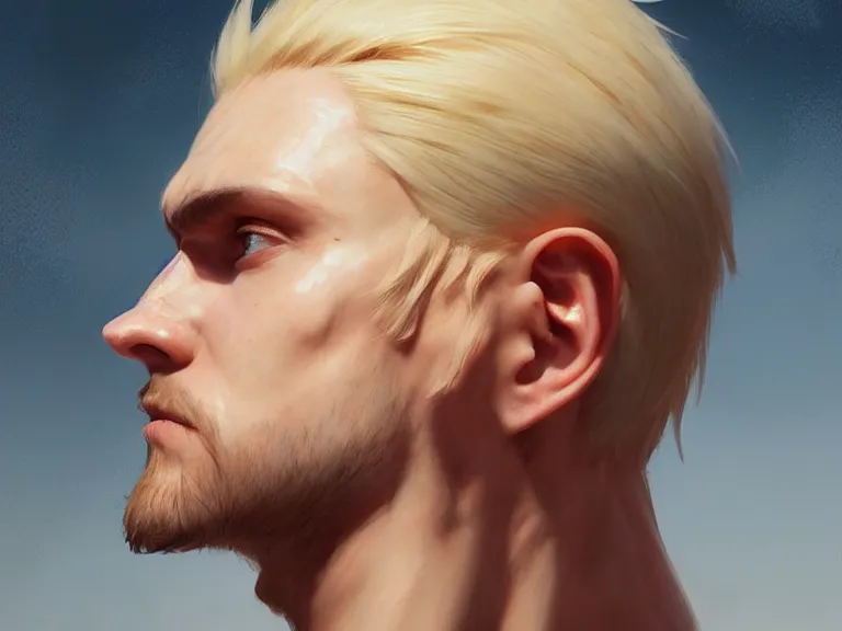 Image similar to mandor, prince of chaos character!!!, blond!!, hyperrealistic, highly detailed, cinematic, volumetric sunlight, beautiful, cgssociety, artstation, 8 k, oil painting by greg rutkowski, by artgerm, by wlop