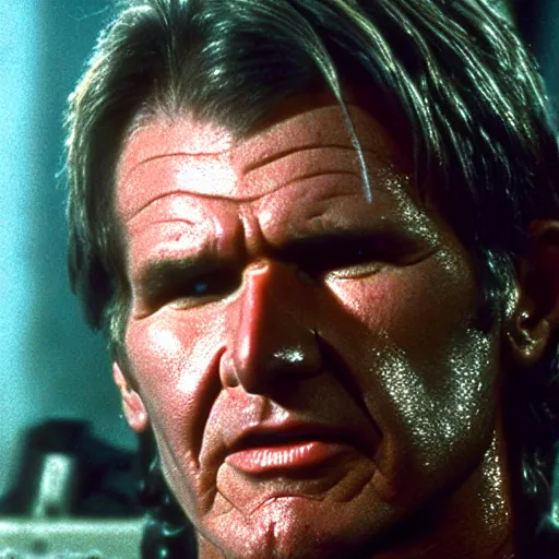 Prompt: head and shoulders portrait 3 5 mm cinema still of harrison ford playing the role of an uruk hai