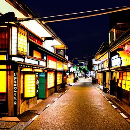 Prompt: beautiful night telephoto of bar streets of Japan photo, dslr, nikon lens, night time photography