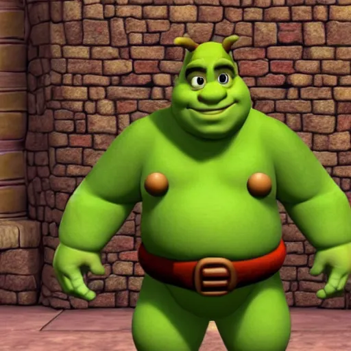 Image similar to shrek as a character in super mario 6 4