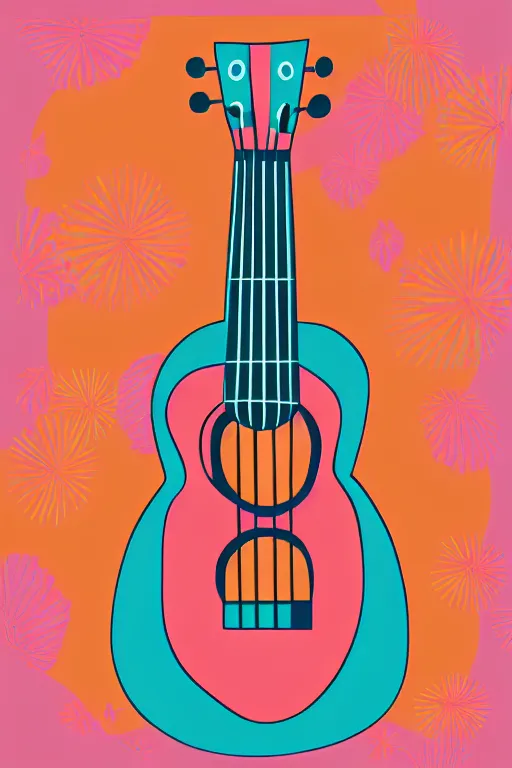 Prompt: minimalist boho style art of a colorful ukulele, illustration, vector art