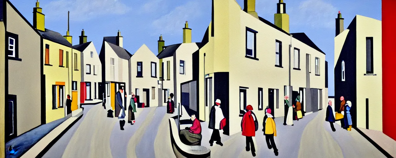 Image similar to a painting of street life in kirkwall orkney, by Bridget Riley