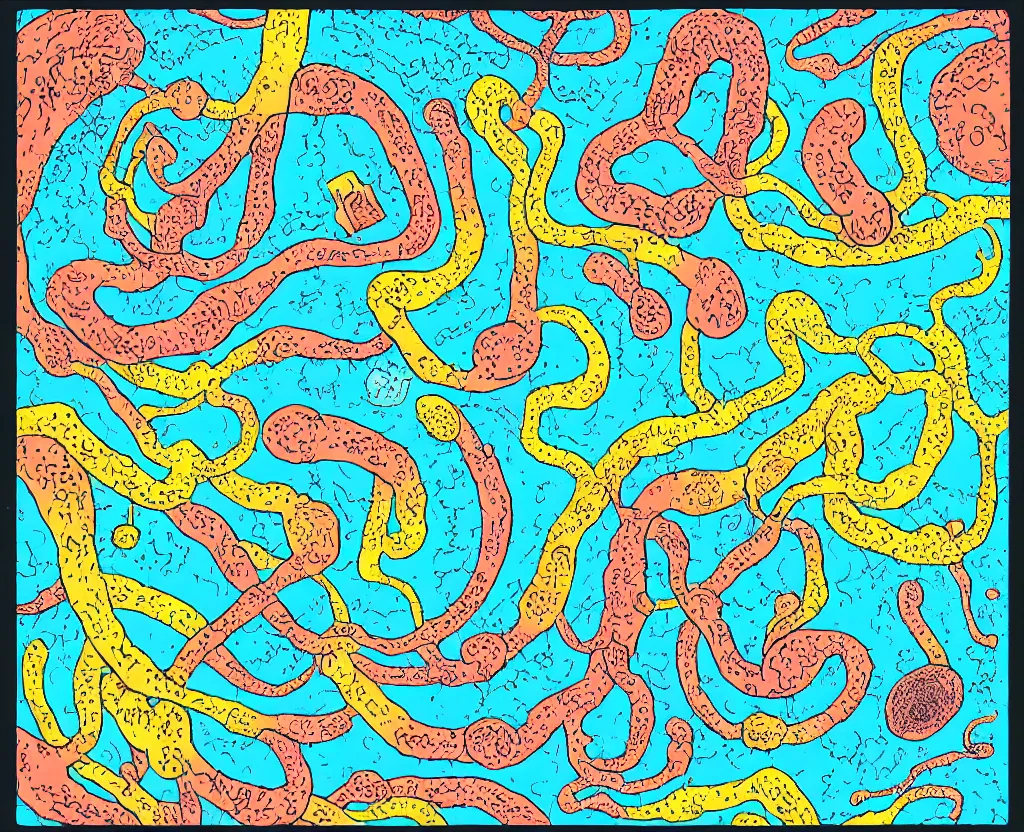 Prompt: a diagram of the flow of responsibility from the creator all the way to bacteria and microbes, saturated color scheme