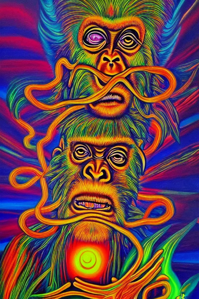 Image similar to god monkey spirit, surreal psychedelic painting