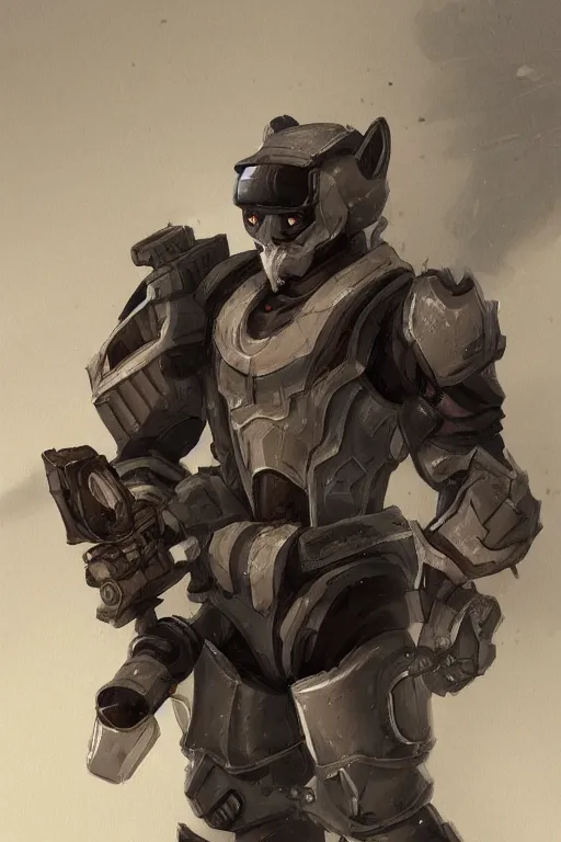 Prompt: fox soldier in a mech armor holding a bazooka, character design, concept art, extremely detailed, trending on artstation