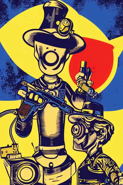 Image similar to fallout 7 6 retro futurist illustration art by butcher billy, sticker, colorful, illustration, highly detailed, simple, smooth and clean vector curves, no jagged lines, vector art, smooth andy warhol style