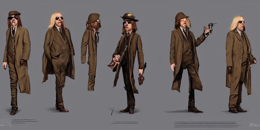 Image similar to tom petty as a 2 0 s roving gambler, character sheet, concept design, contrast, hot toys, kim jung gi, greg rutkowski, zabrocki, karlkka, jayison devadas, trending on artstation, 8 k, ultra wide angle, pincushion lens effect