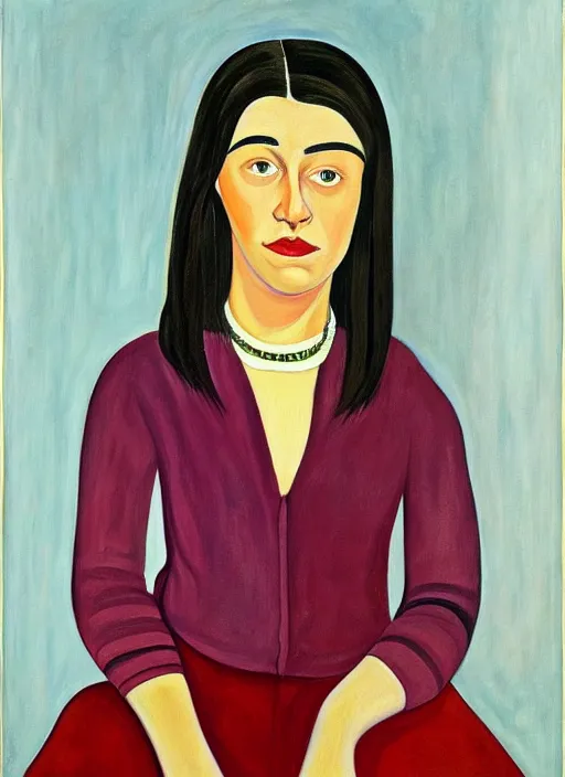 Image similar to a portrait of a pretty young lady by alice neel