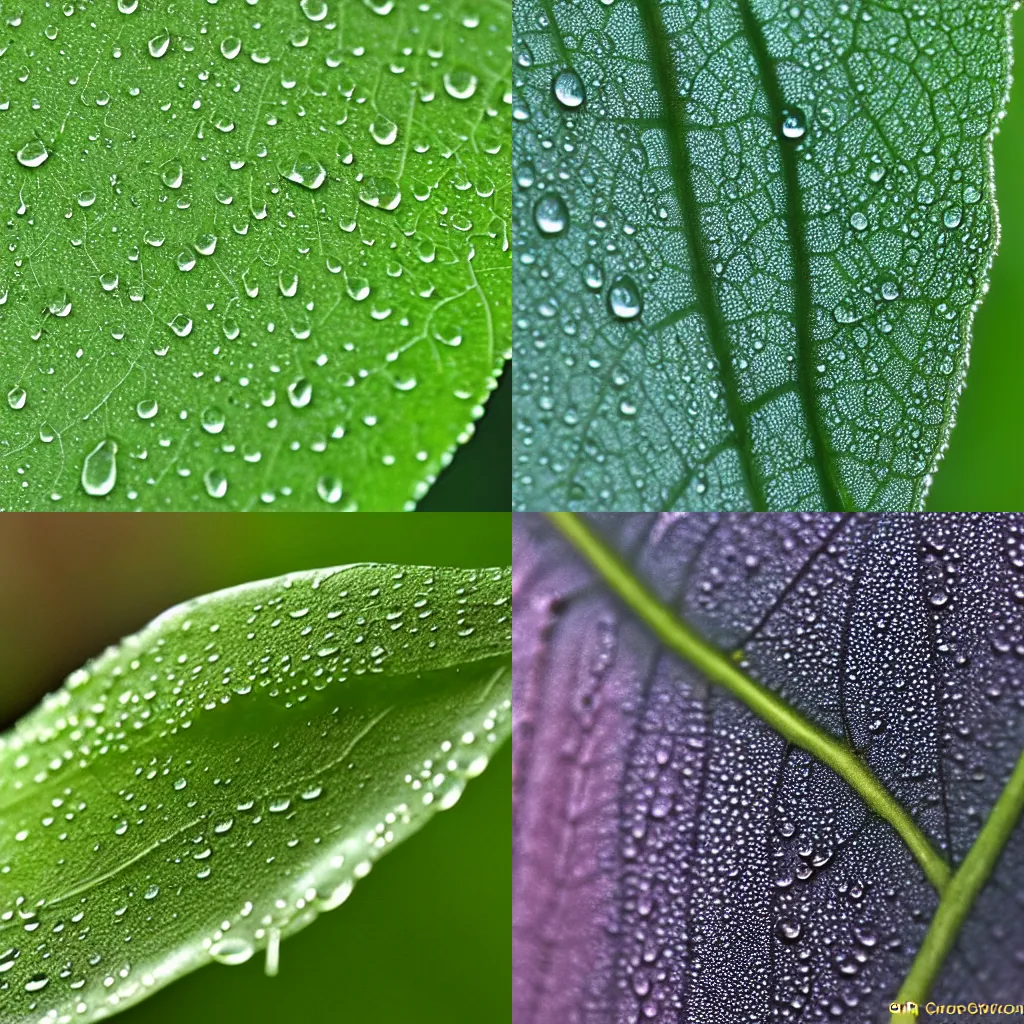 Prompt: dew drops on a single leaf