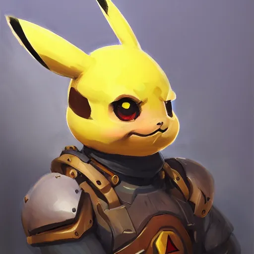 Image similar to greg manchess portrait painting of partially armored pikachu as overwatch character, medium shot, asymmetrical, profile picture, organic painting, sunny day, matte painting, bold shapes, hard edges, street art, trending on artstation, by huang guangjian, gil elvgren, ruan jia, greg rutkowski, gaston bussiere