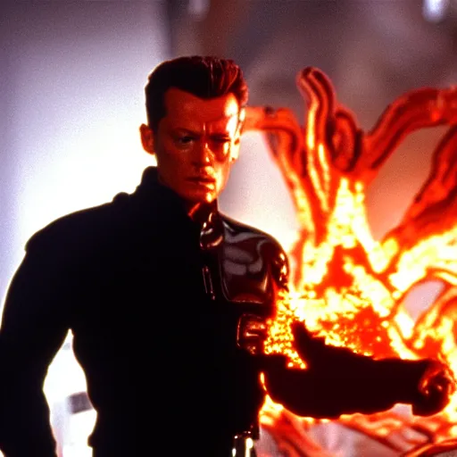 Prompt: t 1 0 0 0 from terminator 2 being molten by magma