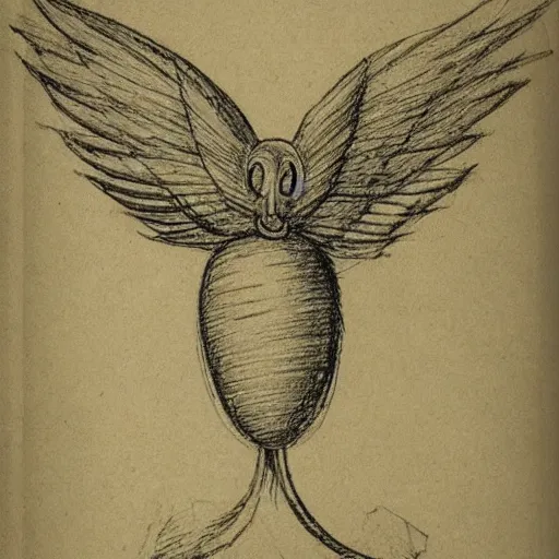 Prompt: leonardo da vinci sketch of a strange worm creature with wings