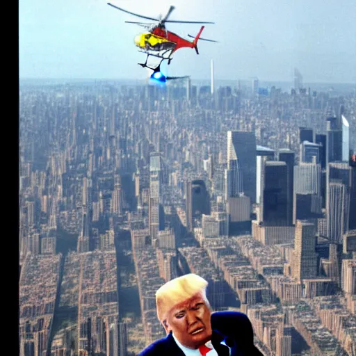 Image similar to Donald Trump Flying A helicopter over the world trade center