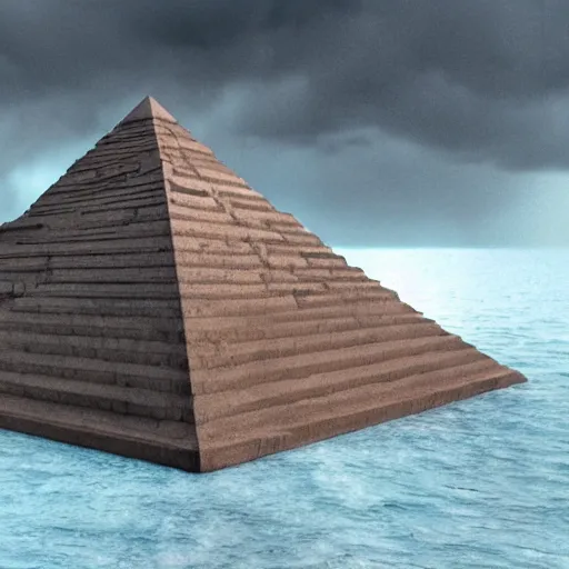 Prompt: highly detailed concept art 8 k brutalist pyramid in the ocean storm octane render blender