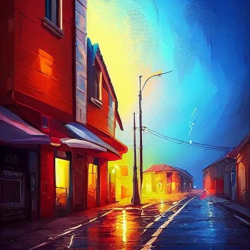 Prompt: cozy city street art style of alena aenami