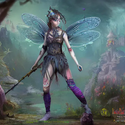 Image similar to wide shot of Grimes as a highly detailed fairy wargame character, trending on artstation, concept matte