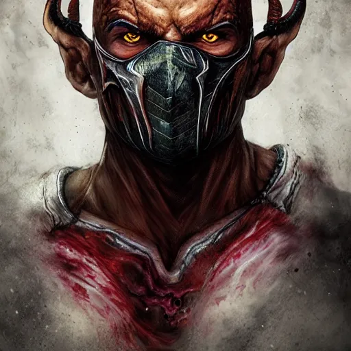 Prompt: portrait of mortal kombat scorpion, white eyes, dark, moody, washed colors, by Ross Tran and Sean Yoro