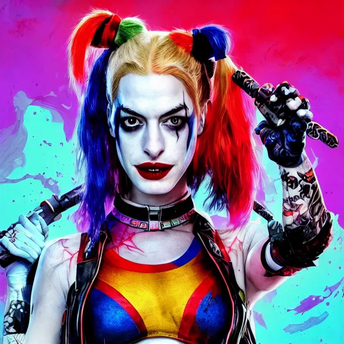portrait of Anne Hathaway as a harley quinn in Suicide | Stable ...