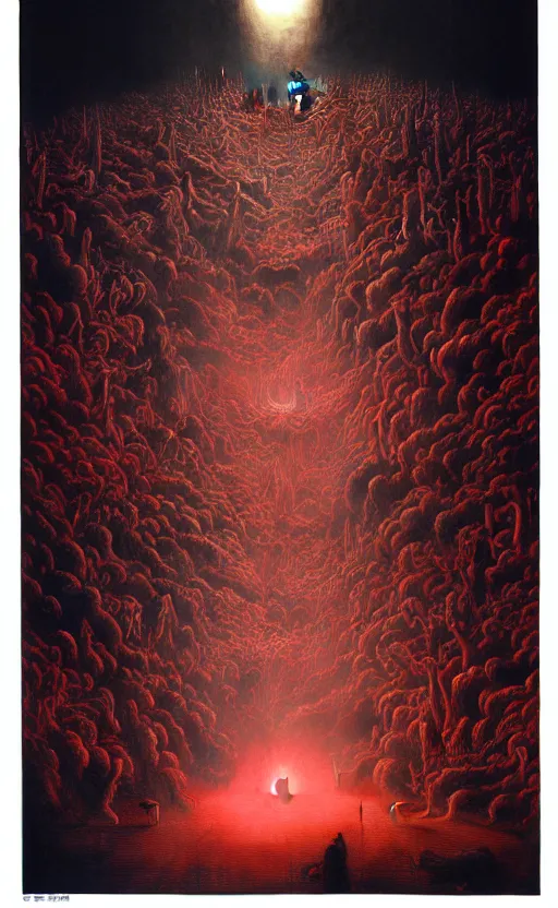 Image similar to zhongyuan festival, chinese ghost festival, king of hell, inside page of comic book, psychedelic lights and fog, in the style of zdzislaw beksinski, ayami kojima, takato yamamoto, barclay shaw, karol bak, glowing light and shadow, hyperrealist