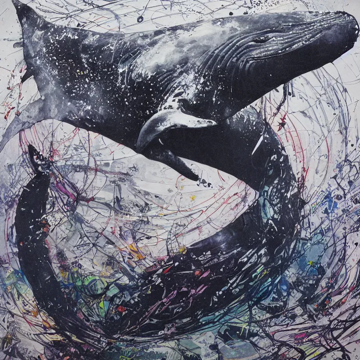 Prompt: whale, painting, by greg ruthowski, yoshikata amano, yoji shinkawa, alphonse murac, collaborative artwork, beautifully drawn, heavily detailed