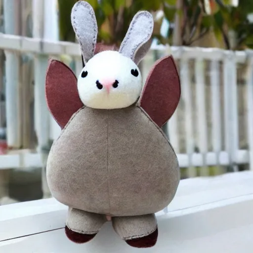 Image similar to a cute elegant felt plush doll of a rabbit wearing overalls detailed highly realistic