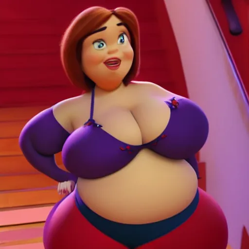 Prompt: a body of a thicc pixar mom, wearing red clothing