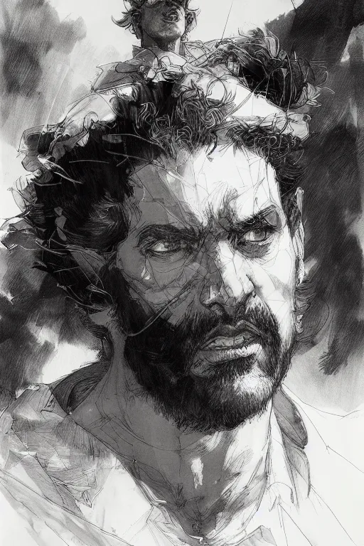 Prompt: portrait of joseph joestar, pen and ink, intricate line drawings, by craig mullins, ruan jia, kentaro miura, takehiko inoue, greg rutkowski