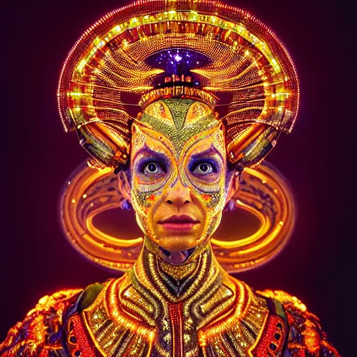 Prompt: uhd photorealisitc inspiring photo of a cosmic piccolo powered up. intricate details. ornate costume. glowing, powering up. hyperdetailed, accurate, global lighting. accurate face. symmetrical face. correct face. photo by annie leibowitz and steve mccurry