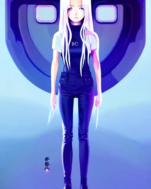 Image similar to perfect android girl family, full body character design, artgem, scifi, futuristic design, bae suzy, long white hair!!!, blue eyes, bold fashion and strong silhouettes, cinematic lighting, highly detailed, artstation, divine, by huifeng huang, beeple, goro fujita, smooth gradient.