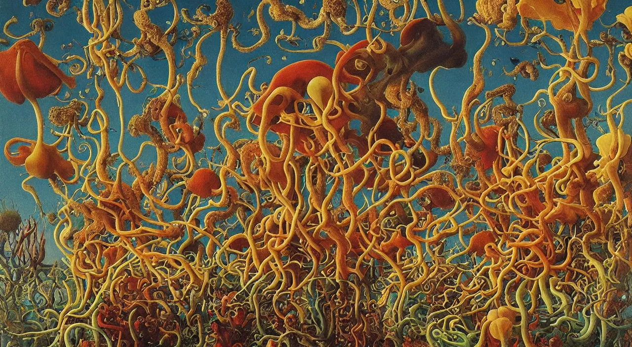 Image similar to a single colorful! lovecraftian fungus white! clear empty sky, a high contrast!! ultradetailed photorealistic painting by jan van eyck, audubon, rene magritte, agnes pelton, max ernst, walton ford, andreas achenbach, ernst haeckel, hard lighting, masterpiece