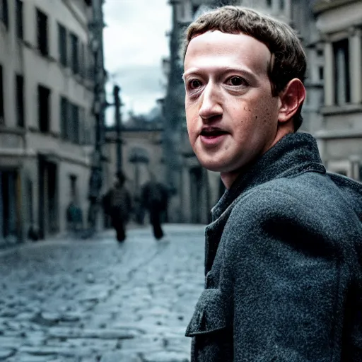 Prompt: Mark Zuckerberg in Inglorious Basterds, movie still, EOS-1D, f/1.4, ISO 200, 1/160s, 8K, RAW, unedited, symmetrical balance, in-frame, Photoshop, Nvidia, Topaz AI