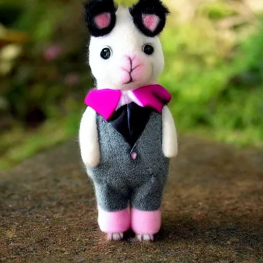 Prompt: pink alpaca wearing a tuxedo by Hayao Miyazaki and Tsubaki Izumi, beautiful, colorful