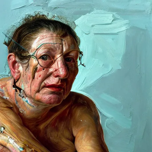 Prompt: high quality high detail painting by lucian freud and jenny saville, hd, human with 4 arms, turquoise