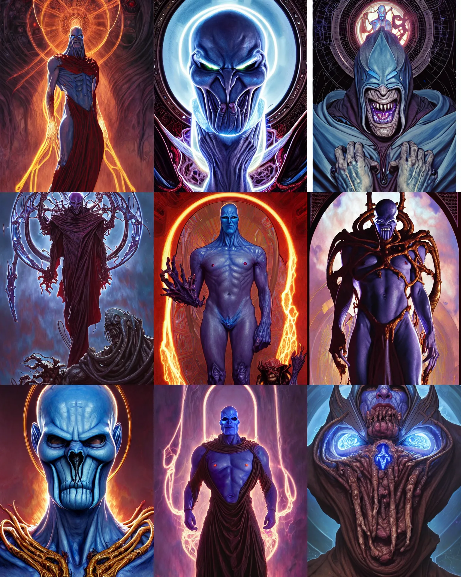 Prompt: the platonic ideal of protoss of cletus kasady ultimate carnage thanos dementor doctor manhattan chtulu nazgul, detailed, intricate, hyperrealism, intense, scary, decay, dmt, art by brock hofer and artgerm and greg rutkowski and alphonse mucha