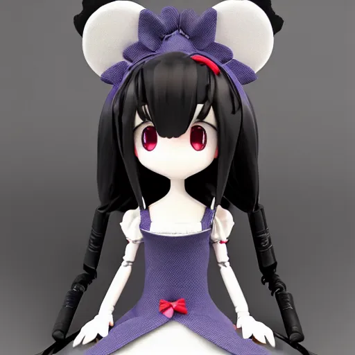 Image similar to cute fumo plush of a furry gothic maid robot, anime, vray