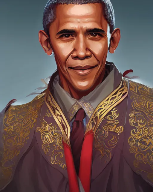 Image similar to an anime portrait of obama as a beautiful man wearing a filipino traditional barong tagalog from skyrim, by stanley artgerm lau, wlop, rossdraws, james jean, andrei riabovitchev, marc simonetti, and sakimichan, trending on artstation