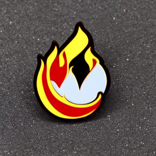 Image similar to simple yet detailed, pictogram fire warning flame enamel pin retro design