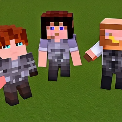 Prompt: Harry Potter, Hermione Granger and Ron Weasley, in Minecraft