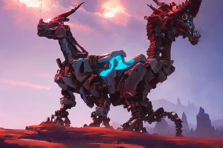 Image similar to grimhorn fanghorn machine mecha animal beast robot of horizon forbidden west horizon zero dawn bioluminiscence, behance hd by jesper ejsing, by rhads, makoto shinkai and lois van baarle, ilya kuvshinov, rossdraws global illumination