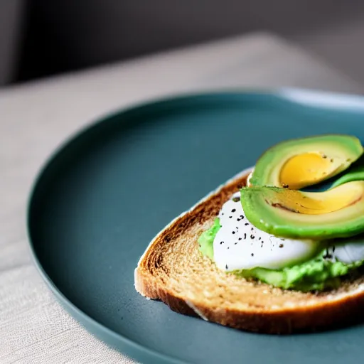 Image similar to duck egg, avocado, swiss cheese on toast. studio lighting.