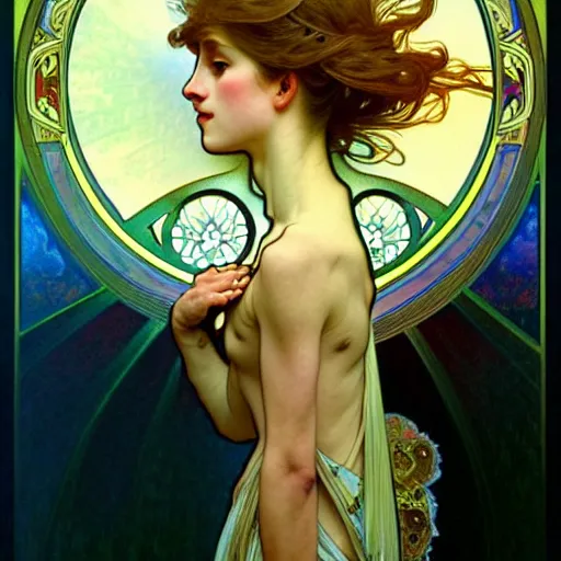 Image similar to unique non conventional beauty, surreal, fantasy, intricate, elegant, dramatic lighting, emotionally evoking symbolic metaphor, highly detailed, lifelike, photorealistic, digital painting, artstation, concept art, smooth, sharp focus, illustration, art by Alphonse Mucha and Albert Aublet