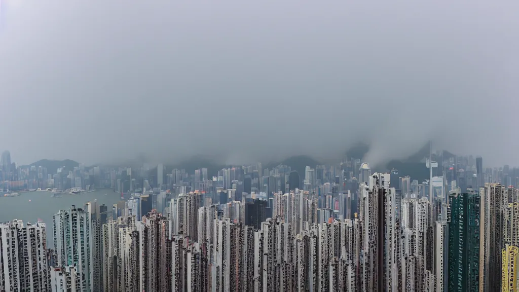 Image similar to a tornado ripping through the city of hong kong