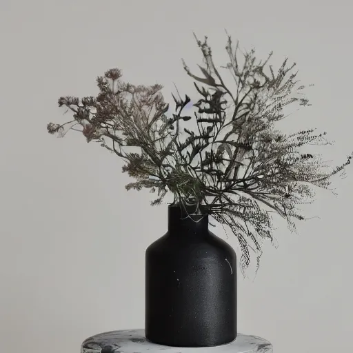 Prompt: monochrome watercolor high vase with dry flowers