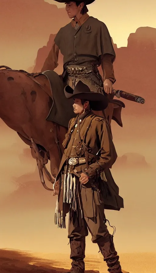 Image similar to steady cowboy, gaucho poncho, xix century military outfit, desert storm background, intricate, highly detailed, digital painting, artstation, concept art, sharp focus, illustration, art by Artgerm, Grafit Studio, and Greg Rutkowski, Craig Mullins, Makoto Shinkai, Stanley Artgerm Lau, WLOP, Rossdraws, James Jean, Andrei Riabovitchev, Marc Simonetti, krenz cushart, Sakimichan, D&D trending on ArtStation, digital art. - W 700