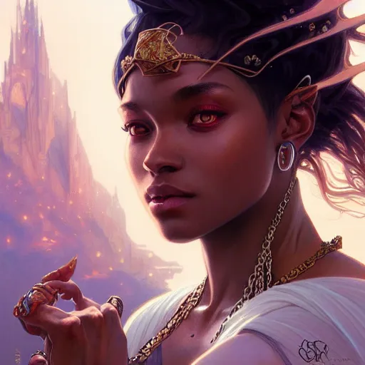 Prompt: illustration of a rapper, d & d, fantasy, intricate, elegant, highly detailed, digital painting, artstation, concept art, smooth, sharp focus, illustration, art by artgerm and greg rutkowski and alphonse mucha