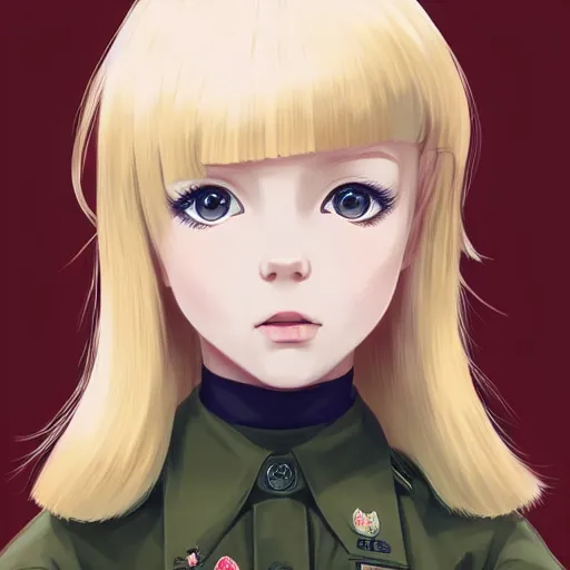 Image similar to portrait of blonde little boy wearing nazi uniform by ilya kuvshinov and anna dittmann and studio ghibli and wlop and rossdraws, digital art, trending on artstation, anime arts, featured on pixiv, red lighting, hd, 8 k, highly detailed, good lighting, beautiful, epic, masterpiece, nazi chiq