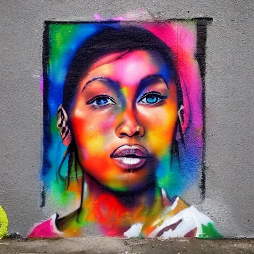 Image similar to a beautiful portrait in the style of spray painted street art