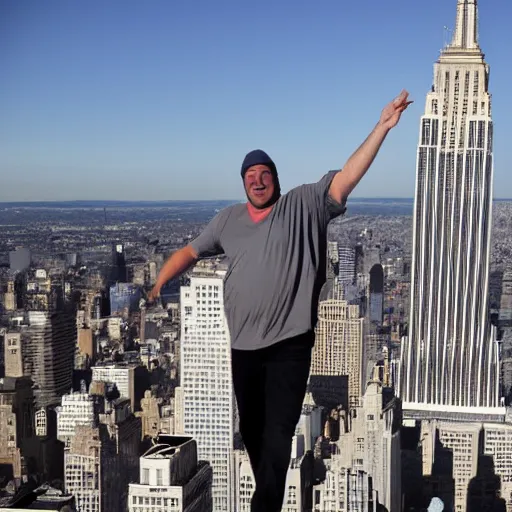 Image similar to large man climbing up empire state building