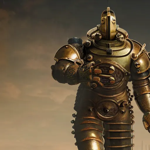 Prompt: a man wearing heavy nautical armor, Bioshock inspired, Realistic octane render, high detail